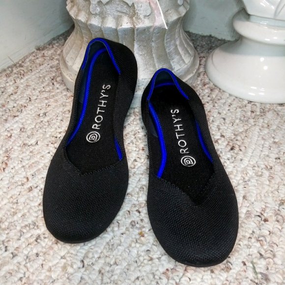 Rothy's "The Flat" Black & Royal Blue Rounded Toe Ballerina Flats - Picture 2 of 10